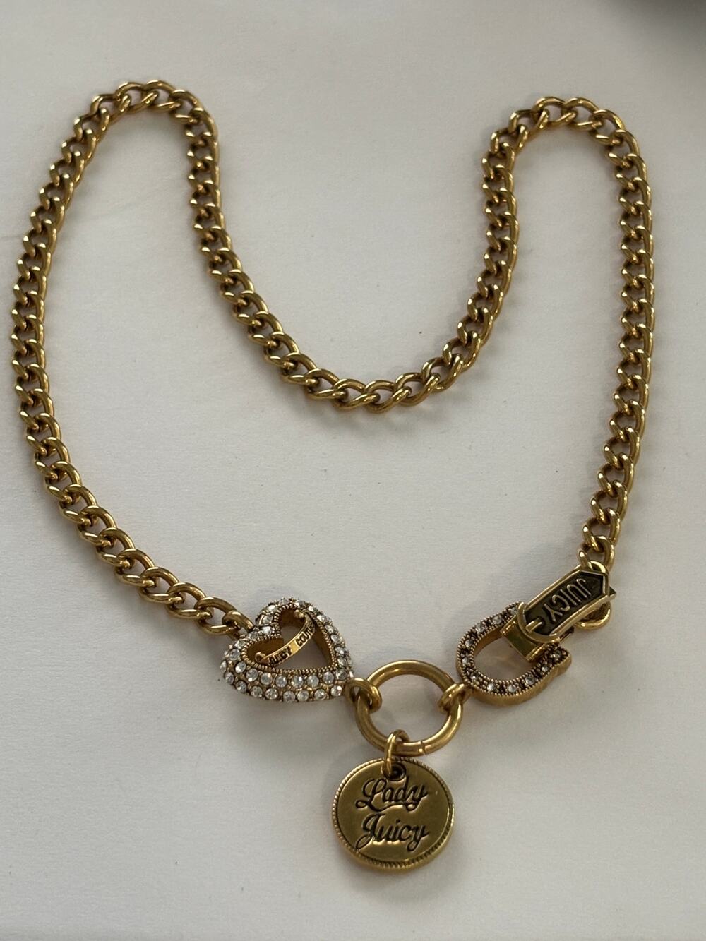 Vintage Juicy Couture "Love Luck Couture" Gold Toned Charm Necklace Y2K